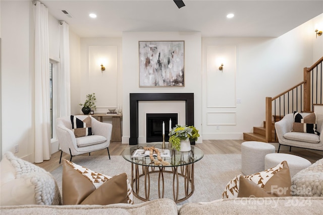 living room featuring light wood-type flooring