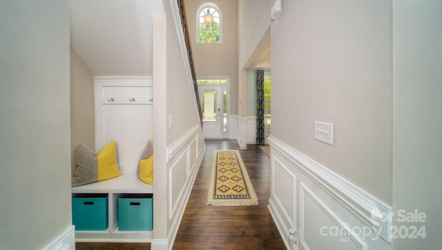 mudroom with dark hardwood / wood-style floors