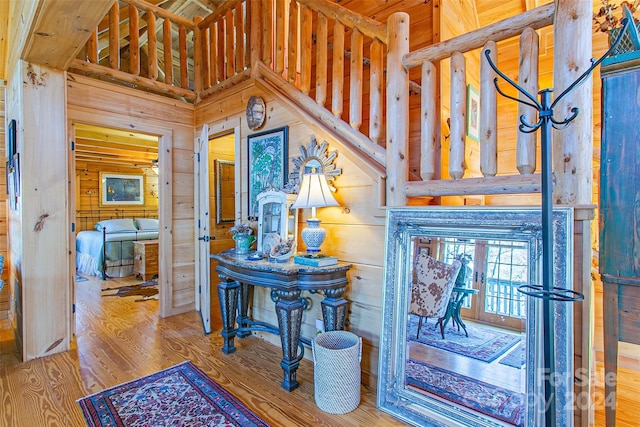 126 Bradley Ascent Ct, Hendersonville, NC 28792 - hallway featuring wood finished floors and wood walls