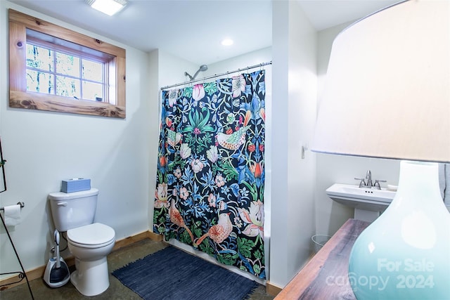 126 Bradley Ascent Ct, Hendersonville, NC 28792 - bathroom with toilet, curtained shower, baseboards, and recessed lighting