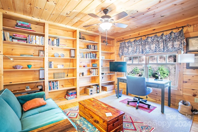 126 Bradley Ascent Ct, Hendersonville, NC 28792 - office space featuring wood ceiling, a ceiling fan, and wood finished floors