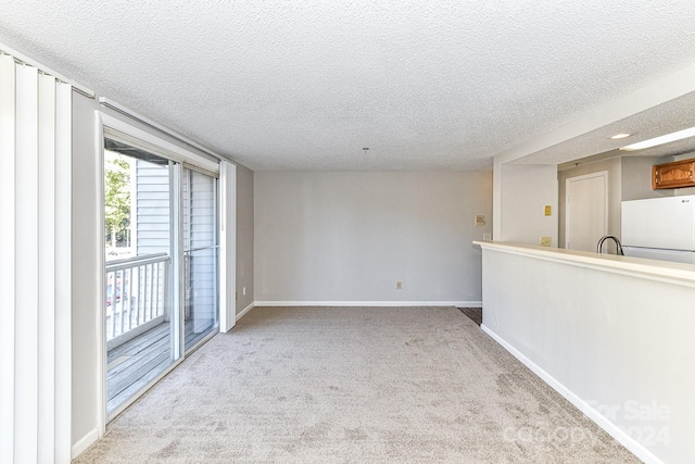 unfurnished room with a textured ceiling and light colored carpet