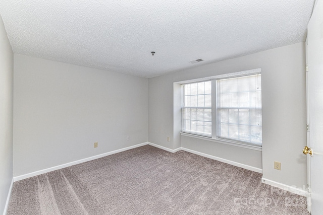 spare room featuring light carpet and a textured ceiling