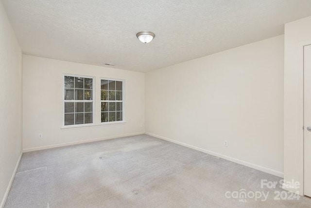 empty room featuring light carpet and a textured ceiling