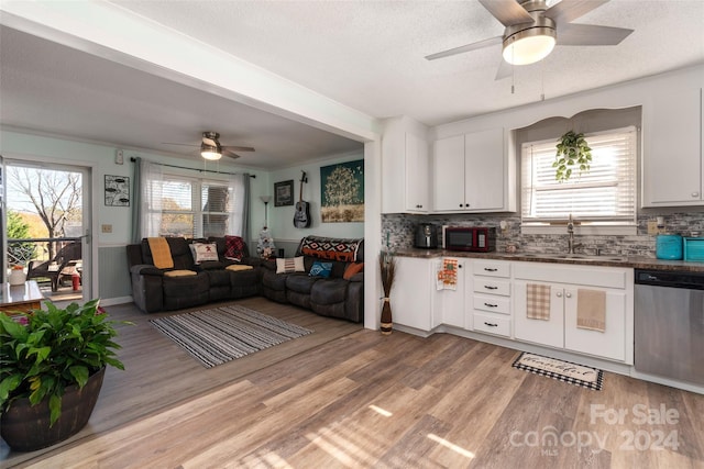 kitchen with dishwasher, a healthy amount of sunlight, white cabinetry, and sink