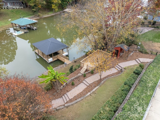 aerial view featuring a water view