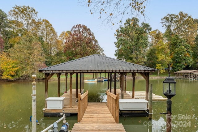 view of dock with a water view