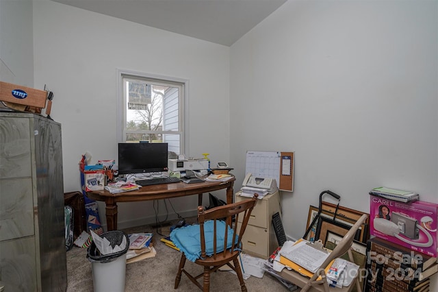 view of carpeted home office