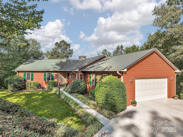 121 Canoe Dr, Mill Spring, NC 28756 - view of front of property featuring an attached garage, a chimney, driveway, and a front yard