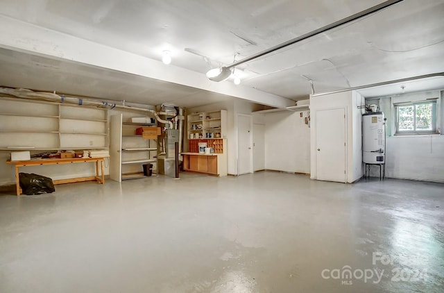 garage featuring water heater