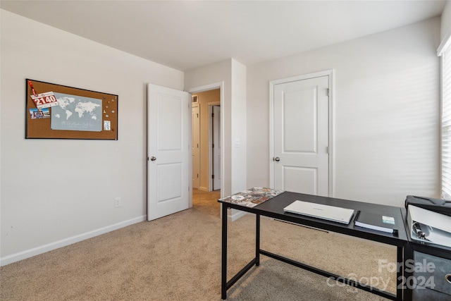 home office featuring carpet flooring