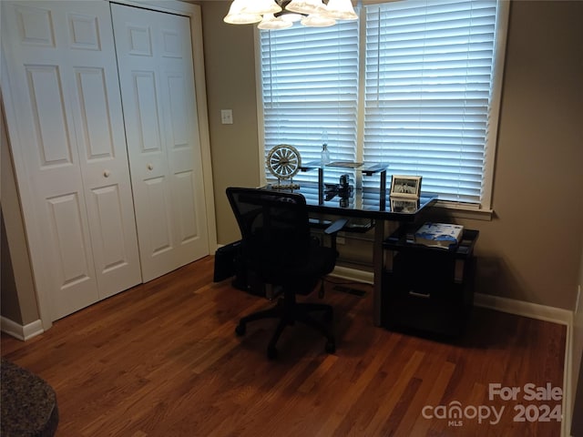 309 Rodoret St N, Valdese, NC 28690 - office space with a notable chandelier, wood finished floors, and baseboards