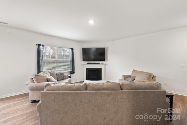 living room with light hardwood / wood-style flooring