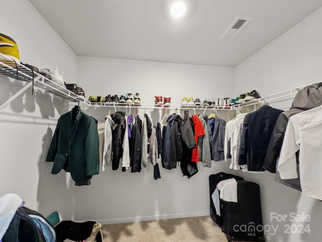 walk in closet with carpet flooring