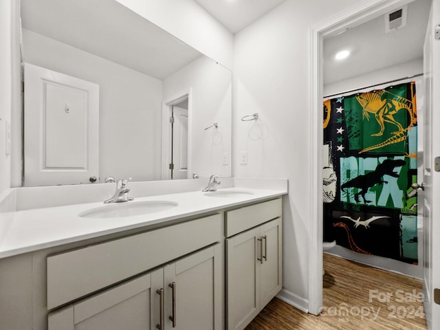 bathroom featuring vanity and wood-type flooring