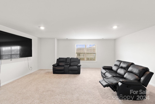 living room featuring light colored carpet