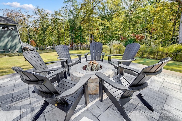 view of patio / terrace with a fire pit