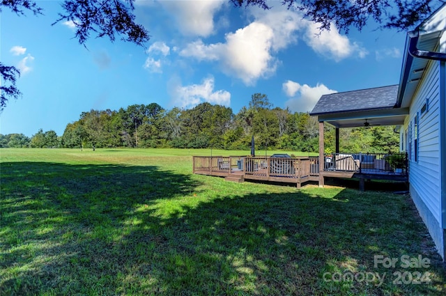 view of yard with a wooden deck