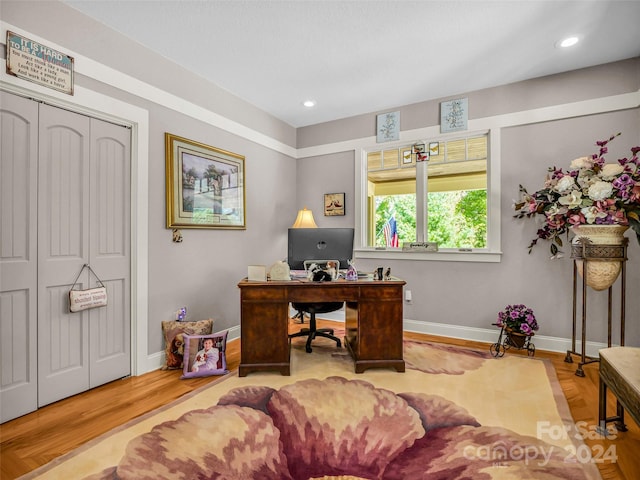 office with hardwood / wood-style flooring