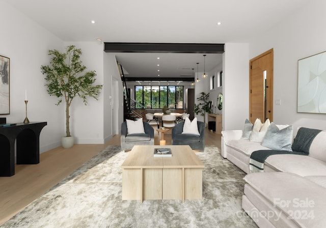 living room with light wood-type flooring