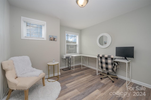 office space with hardwood / wood-style floors