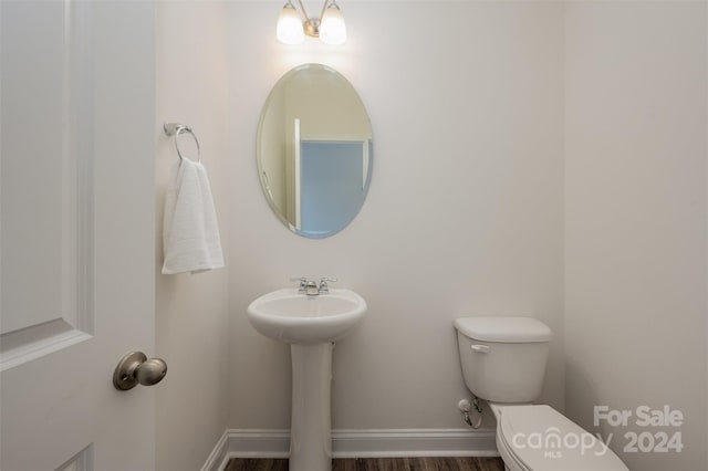 bathroom with hardwood / wood-style flooring, toilet, and sink