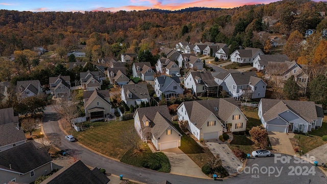 view of aerial view at dusk