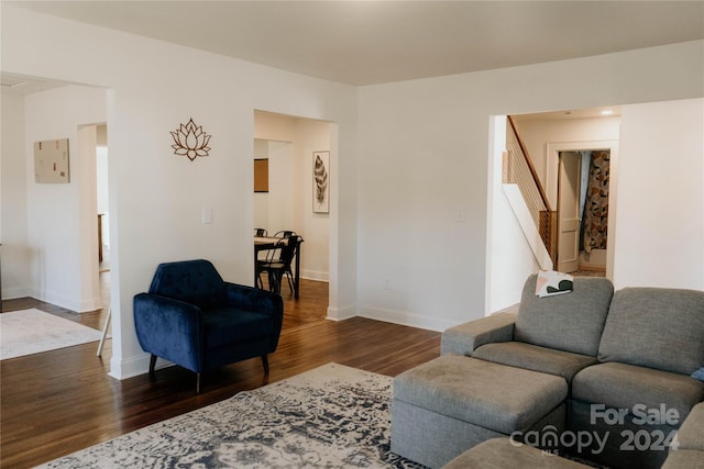 living room featuring dark wood-type flooring