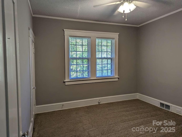 602 W Council St, Salisbury, NC 28144 - spare room with carpet, a ceiling fan, ornamental molding, and a textured ceiling