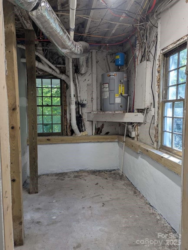 602 W Council St, Salisbury, NC 28144 - below grade area with electric panel, water heater, and healthy amount of natural light