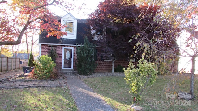 view of property hidden behind natural elements with a front lawn