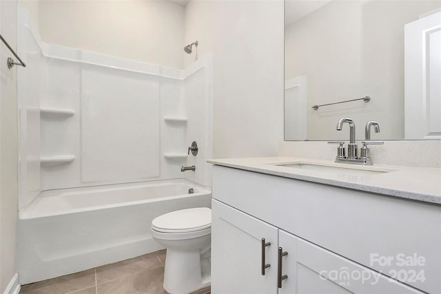 full bathroom with vanity, tile patterned flooring, toilet, and shower / bathtub combination