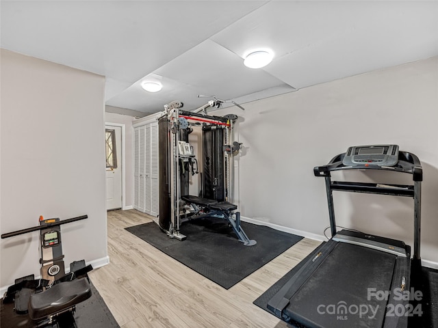 exercise room featuring hardwood / wood-style flooring