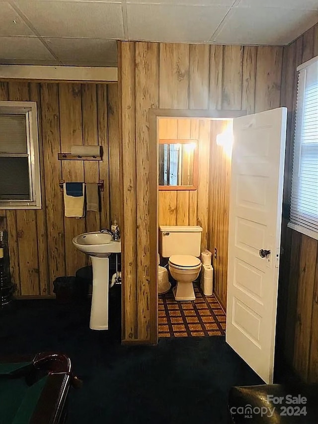 115 S Pearl St, Troy, NC 27371 - bathroom featuring toilet, wooden walls, and sink