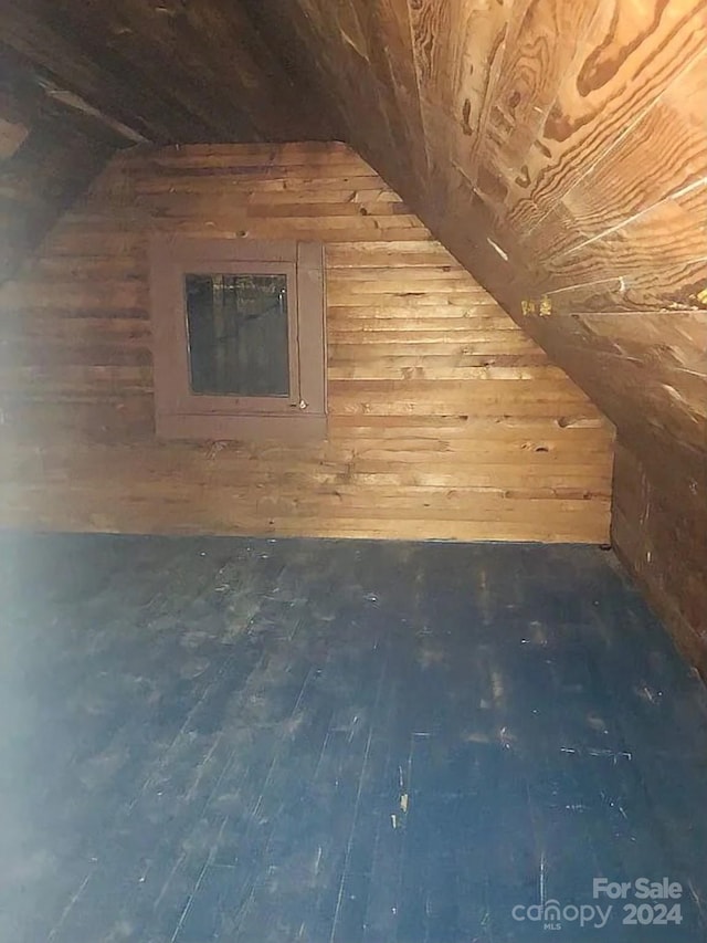 115 S Pearl St, Troy, NC 27371 - additional living space with hardwood / wood-style flooring, wooden walls, wooden ceiling, and vaulted ceiling