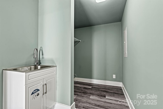 bathroom featuring hardwood / wood-style floors and vanity