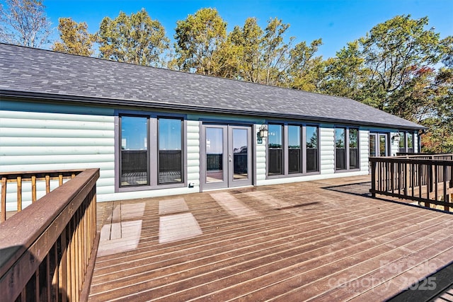 wooden deck featuring french doors