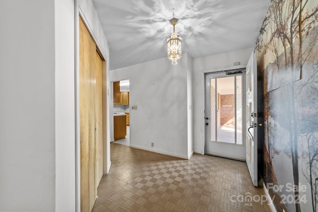 interior space featuring an inviting chandelier