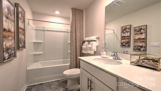 45 Virginia Commons Dr, Arden, NC 28704 - full bath with toilet, vanity, shower / tub combo with curtain, stone finish floors, and recessed lighting