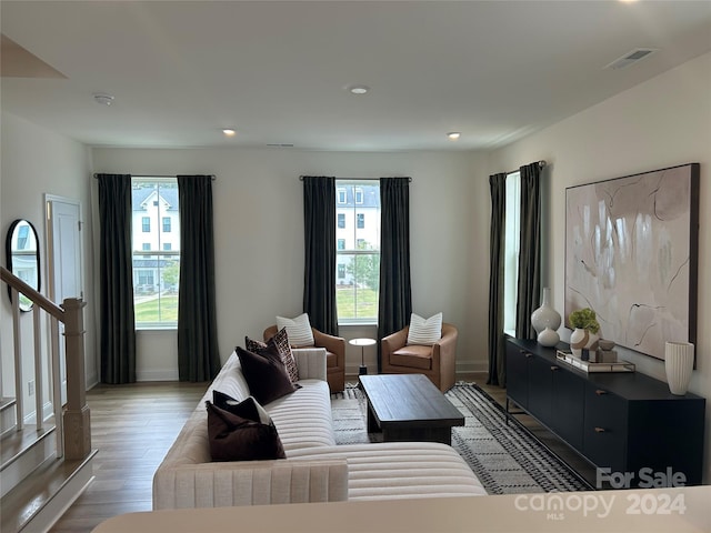 living room with hardwood / wood-style floors