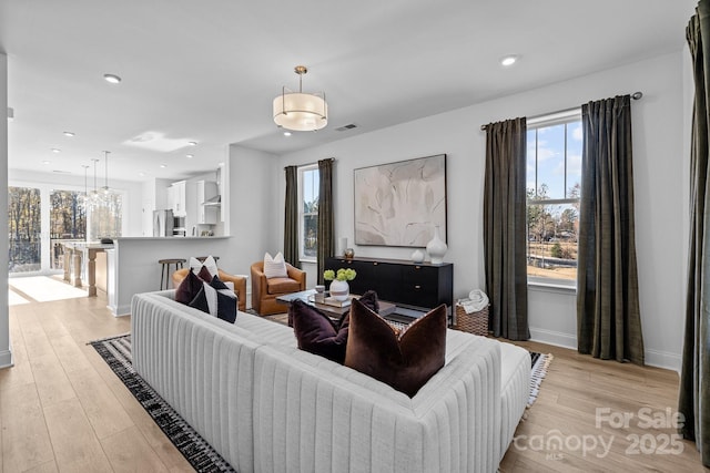 living room featuring light hardwood / wood-style flooring