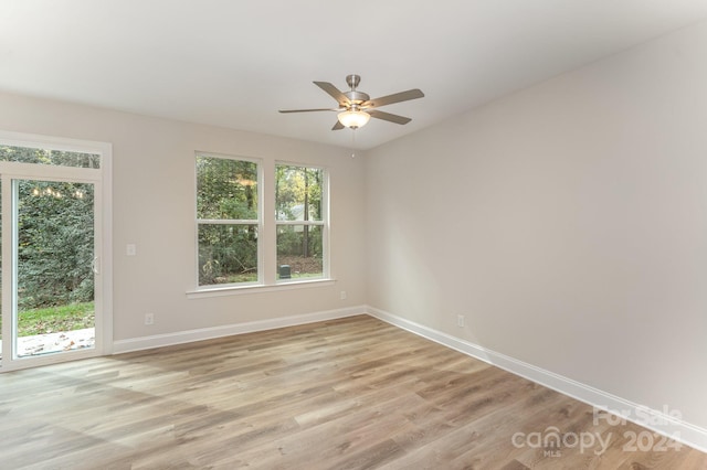 unfurnished room featuring light hardwood / wood-style flooring and ceiling fan