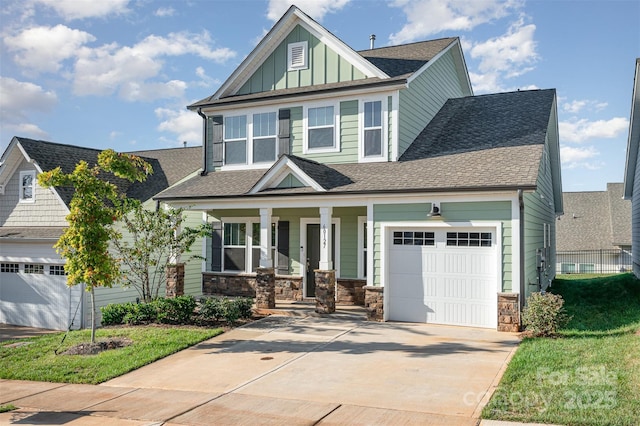 craftsman-style home with a porch and a garage