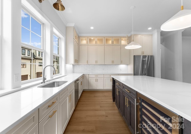 kitchen featuring appliances with stainless steel finishes, sink, pendant lighting, and a wealth of natural light