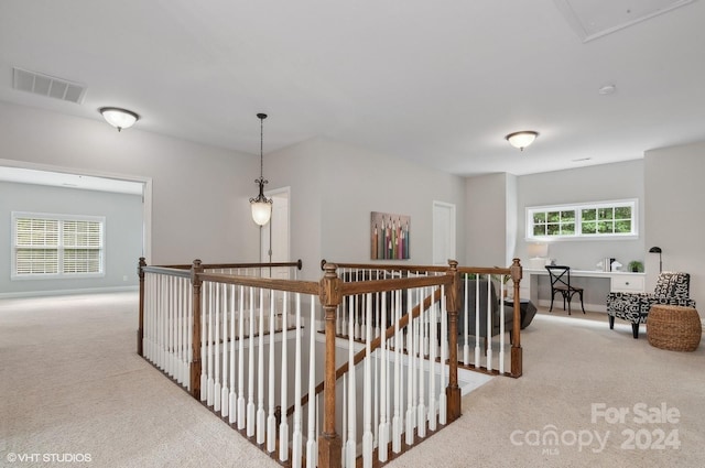 hall with light carpet and a wealth of natural light