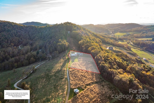 200 Bp Tree Farm Ln, Sparta, NC 28675 - aerial view of property's location featuring mountains, a heavily wooded area, and property boundaries highlighted