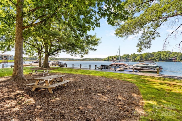 view of dock with a water view