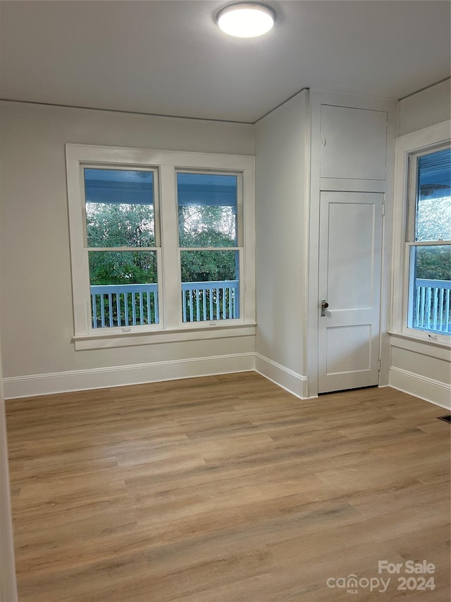 spare room featuring light wood-type flooring and a healthy amount of sunlight