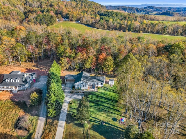 birds eye view of property with a mountain view