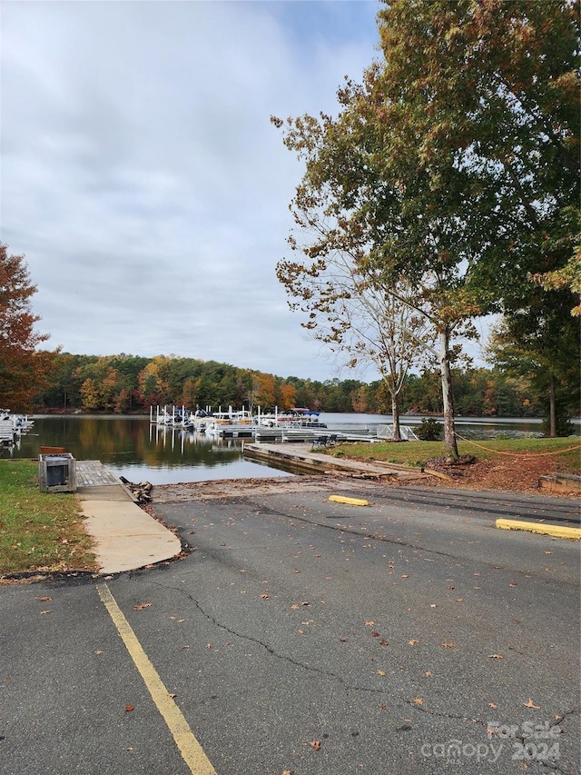 view of street with a water view